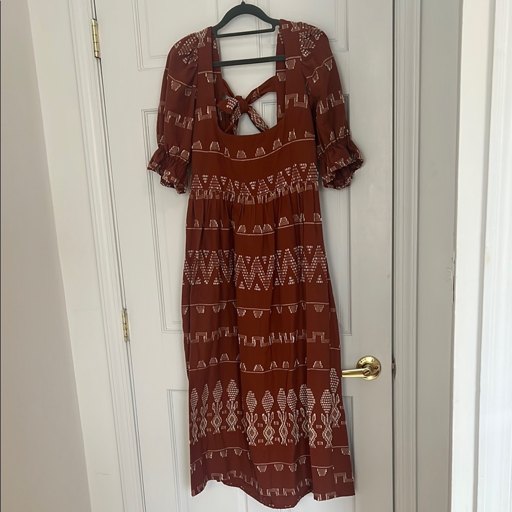 Brown Puff Sleeve Midi Sundress